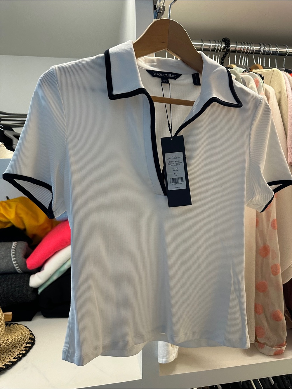 Veronica Beard White Tee with Black Contrast Trim